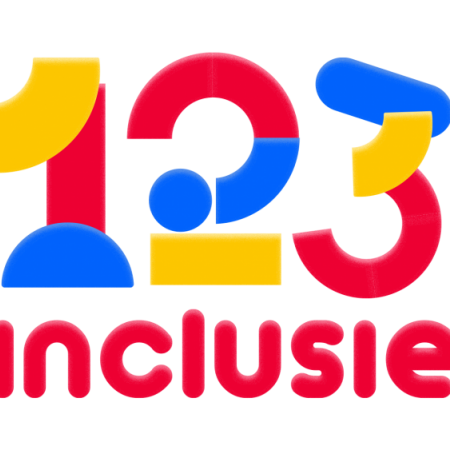 123 Inclusie logo 123 inclusie met speelse cijfers in het rood, blauw en geel