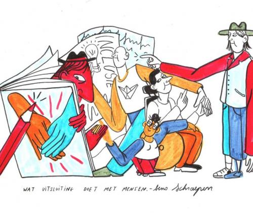 Dialoogdag Inclusie in de 20 - verslag tekening van presentatie Wat uitsluiting doet met mensen van Beno Schraepen